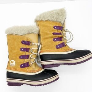 Sorel Kids Boots in Tan, Purple, and Black